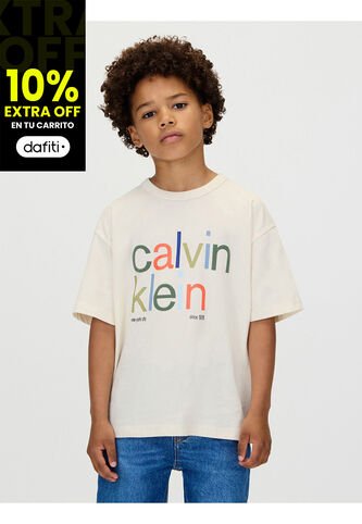 Camiseta Beige De Manga Corta Con Estampado De Logo Multicolor Calvin Klein Calvin Klein