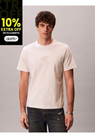 Camiseta Beige De Manga Corta Con Monograma Estampado Calvin Klein Calvin Klein
