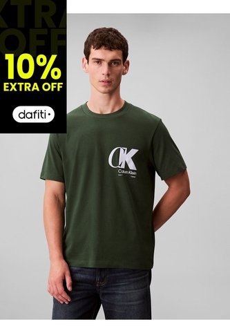 Camiseta Verde Con Estampado De Logo Con Efecto Entrelazado Calvin Klein Calvin Klein