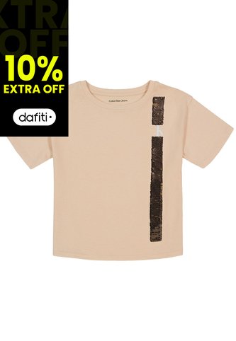 Camiseta Con Cuello Redondo Niña Beige Calvin Klein Calvin Klein