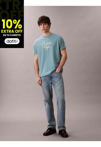 Camiseta Azul De Algodón Grueso Con Logo Cursivo Calvin Klein Calvin Klein