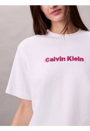 Camiseta Blanca De Manga Corta Con Logo Bordado En 3D Calvin Klein