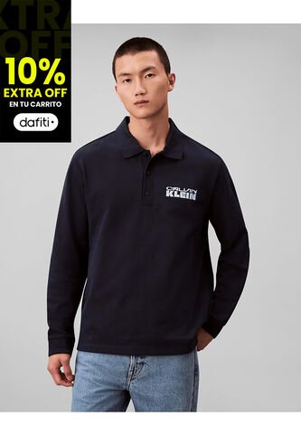 Polo Azul De Manga Larga Con Tejido Sacos / Saco Tejido Grueso Aterciopelado Calvin Klein Calvin Klein