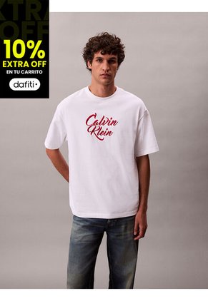 Camiseta Blanca De Algodón Grueso Con Logo Cursivo Calvin Klein