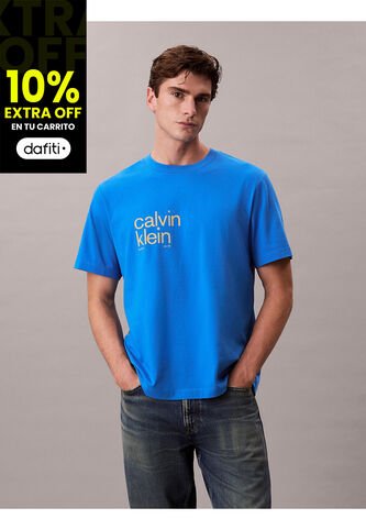 Camiseta Azul Con Logo Estampado En Alineado Derecho Calvin Klein Calvin Klein
