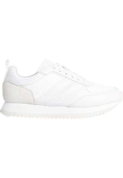 Tenis Blanco Runner De Cuero Y Monograma Calvin Klein