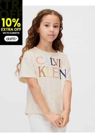 Camiseta Blanca De Manga Corta Con Logo Bordado Multicolor Calvin Klein Calvin Klein