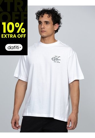 Camiseta Blanca Con Gráfico De Monograma Calvin Klein Calvin Klein Calvin Klein