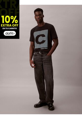 Camiseta Negra De Manga Corta Con Estampado Gráfico A Rayas Calvin Klein Calvin Klein