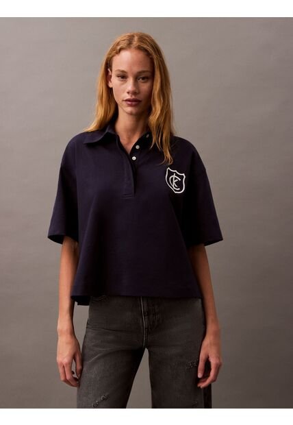 Polo Azul De Punto De Algodón Con Logo Calvin Klein