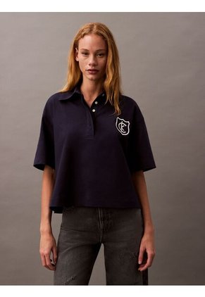 Polo Azul De Punto De Algodón Con Logo Calvin Klein