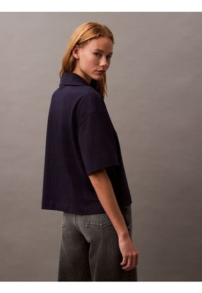 Polo Azul De Punto De Algodón Con Logo Calvin Klein