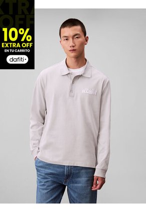 Polo Gris De Manga Larga Con Tejido Sacos / Saco Tejido Grueso Aterciopelado Calvin Klein