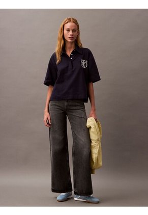 Polo Azul De Punto De Algodón Con Logo Calvin Klein