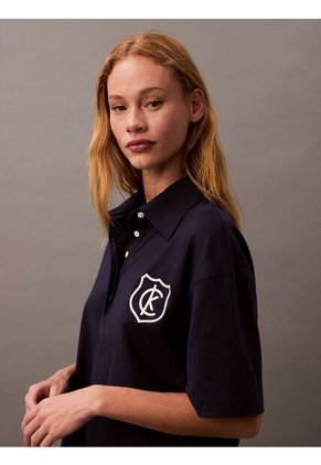 Polo Azul De Punto De Algodón Con Logo Calvin Klein