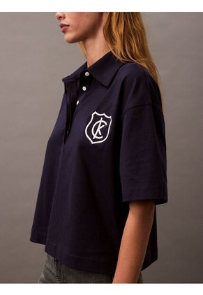 Polo Azul De Punto De Algodón Con Logo Calvin Klein