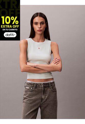 Camiseta Verde De Tirantes Acanalada Con Etiqueta De Monograma Calvin Klein Calvin Klein