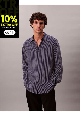 Camisa Azul Cómoda De Manga Larga Con Estampado De Rayas Calvin Klein Calvin Klein