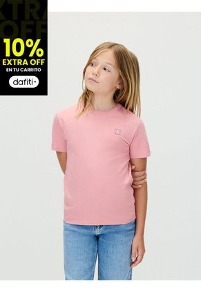 Camiseta Rosada De Manga Corta Con Insignia De Logo Bordada Calvin Klein