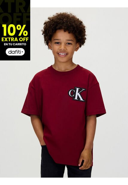 Camiseta Vino Tinto De Manga Corta Con Logo De Monograma Bordado Calvin Klein