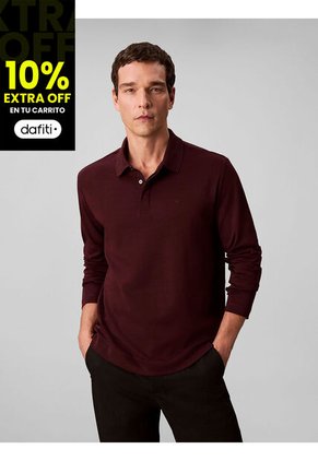 Polo Chocolate Manga Larga De Algodón Premium Con Tejido Interlock Calvin Klein
