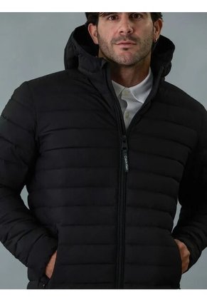 Chaqueta Negra Acolchada Con Capota Para Hombre Calvin Klein