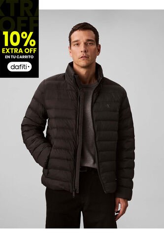 Chaqueta Negra Puffer De Peso Medio Con Capota Y Cierre De Cremallera Calvin Klein Calvin Klein