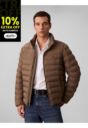 Chaqueta Chocolate Puffer De Peso Medio Con Capota Y Cierre De Cremallera Calvin Klein