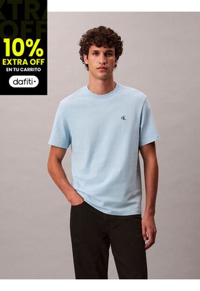 Camiseta Azul Cielo Regular De Manga Corta Con Monograma Bordado Calvin Klein