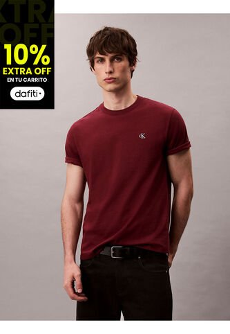 Camiseta Vino Tinto Regular De Manga Corta Con Monograma Bordado Calvin Klein Calvin Klein