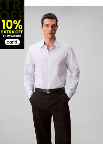 Camisa Azul Cielo Relaxed De Manga Larga En Tejido Dobby A Rayas Calvin Klein Calvin Klein