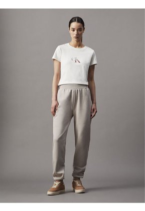 Pantalón Beige De Chándal De Felpa Con Monograma Calvin Klein
