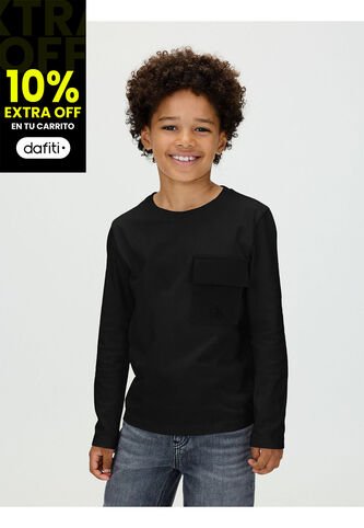 Camiseta Negra De Manga Larga Con Bolsillo En El Pecho Calvin Klein Calvin Klein