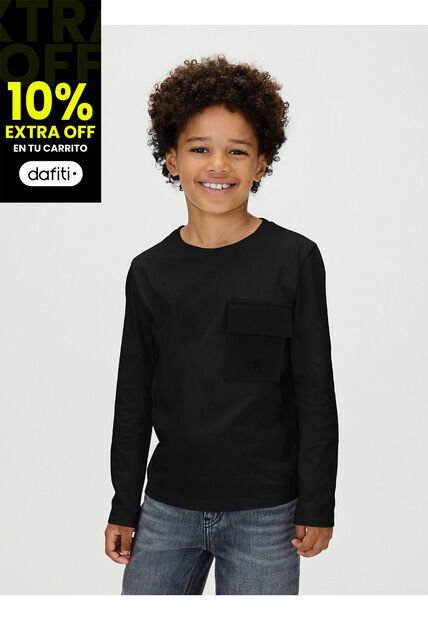 Camiseta Negra De Manga Larga Con Bolsillo En El Pecho Calvin Klein
