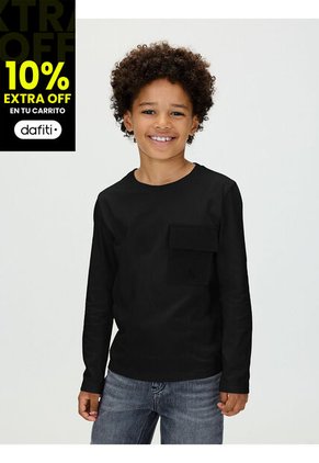 Camiseta Negra De Manga Larga Con Bolsillo En El Pecho Calvin Klein