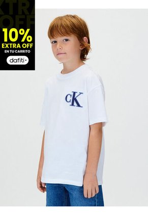 Camiseta Blanca De Manga Corta Con Logo De Monograma Bordado Calvin Klein