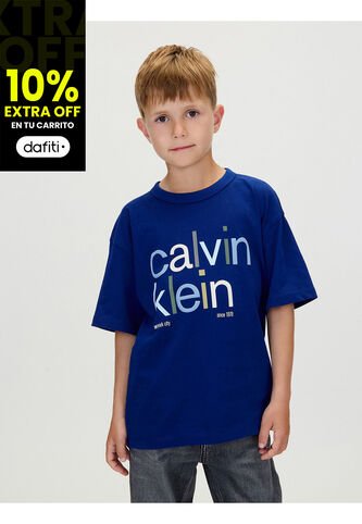 Camiseta Azul De Manga Corta Con Estampado De Logo Multicolor Calvin Klein Calvin Klein