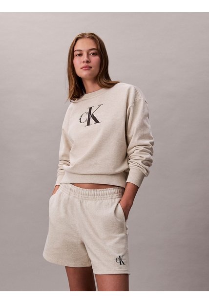 Pantalonetas Blanco De Felpa Francesa Con Logo Monograma Calvin Klein