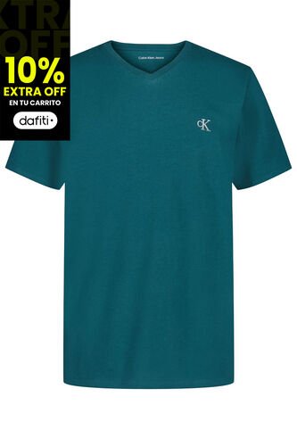 Camiseta Verde Manga Corta Con Logo De Monograma Y Cuello En V Calvin Klein Calvin Klein