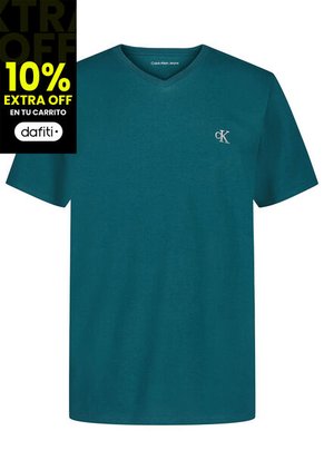 Camiseta Verde Manga Corta Con Logo De Monograma Y Cuello En V Calvin Klein