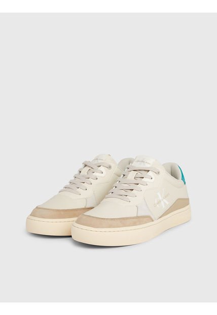 Tenis Beige De Cuero Con Logo Lateral Calvin Klein