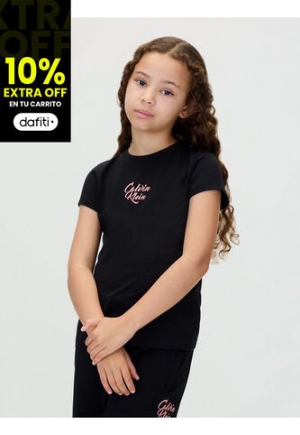 Camiseta Negra De Manga Corta Con Logo Cursivo Calvin Klein Calvin Klein