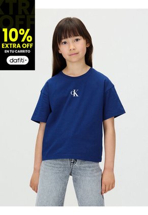 Camiseta Azul De Corte Boxy Con Logo De Monograma Estampado Calvin Klein