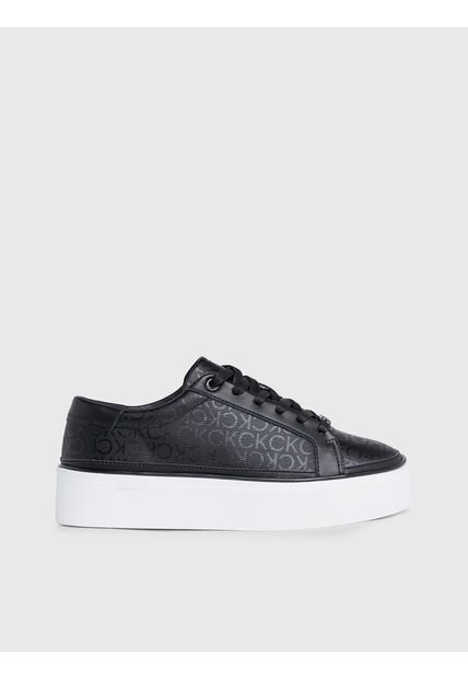 Tenis Negro Negro Con Plataforma Y Monograma Calvin Klein