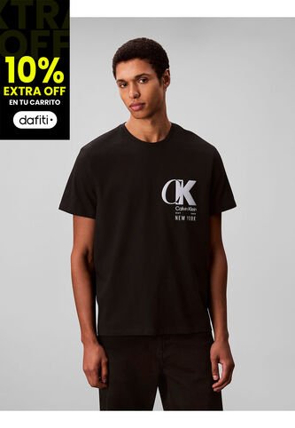 Camiseta Negra Con Estampado De Logo Con Efecto Entrelazado Calvin Klein Calvin Klein