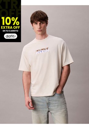 Camiseta Beige Con Gráfico De Logo En Bloque Calvin Klein