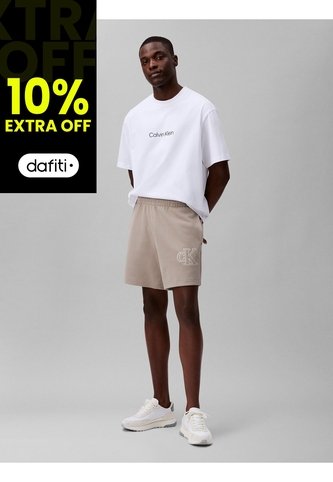 Pantaloneta Beige De Punto De Canalé Con Monograma Bordado Calvin Klein Calvin Klein