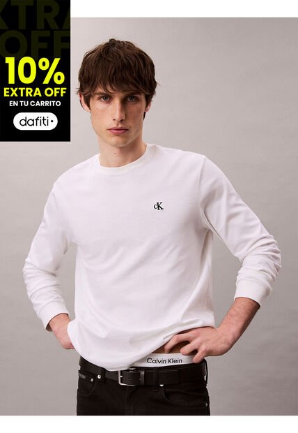 Camiseta Blanca De Manga Larga Con Monograma Calvin Klein