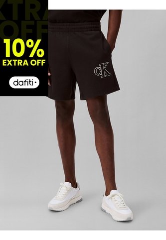 Pantaloneta Negra De Punto De Canalé Con Monograma Bordado Calvin Klein Calvin Klein