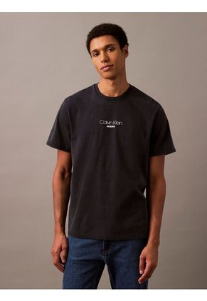 Camiseta Azul Acid Wash Graphic Crewneck Calvin Klein